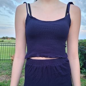Front crop top romper, Navy Blue, Small